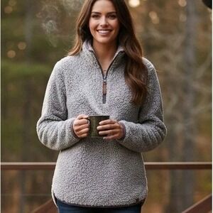 Life Integrity Sweater Women's Size L Earth Sherpa Fleece 1/4 Zip Pullover Gray